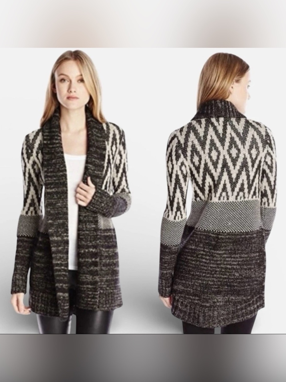 Lucky Brand Womens Stargazer Open Cardigan Sweater Size M Boho Multi-Print Black